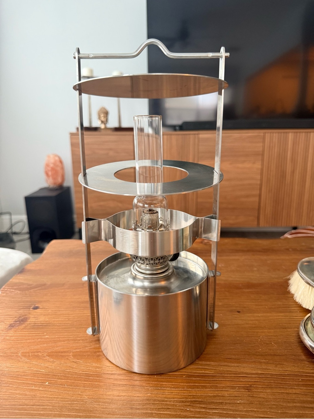 Vintage Stelton Danish Design Stainless Steel Tabletop Oil Lamp, Pre- owned